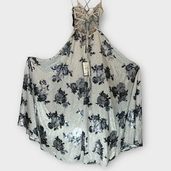 City Studios Juniors Lace-Up Floral Glitter Silver Charcoal Ball Gown Formal sz5 - Picture 5 of 16